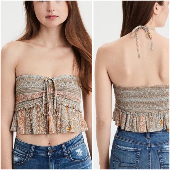 American Eagle Outfitters Tops - AEO Boho Cropped Smocked Chest Halter Top